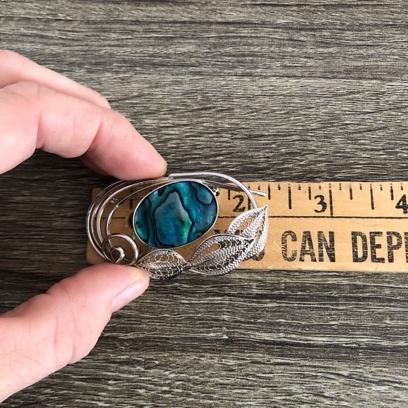 Vtg Abalone Filigree Leaf Detailed Brooch - Picture 7 of 12